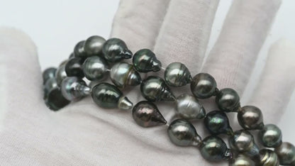 10-11mm Tahitian Pearl in Full Strand, Natural Colors with High Luster, Temporarily Strung Black Pearls for Jewelry Making, SKU # 2863TH
