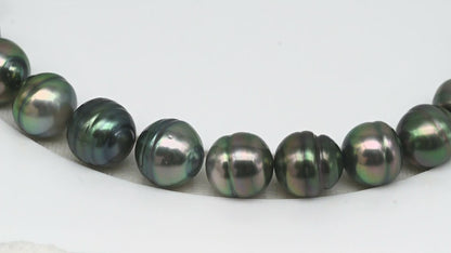11-12mm Tahitian Pearl in Full Strand (No Hole), Natural Colors , Temporarily Strung Black Pearls for Jewelry Making, SKU # 3335TH