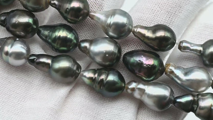 9-10mm Teardrop Tahitian Pearl in High Luster and Natural Color for Jewelry Making in Full Strand, SKU # 1707TH
