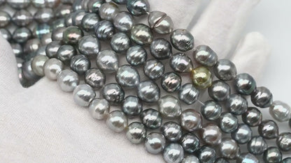 8-9mm Tahitian Pearl in Full Strand, Natural Colors with High Luster, for Jewelry Making, SKU # 3019TH