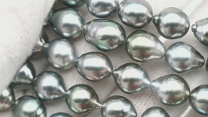 8-9mm Drop Tahitian Pearl in Full Strand with Gray and Blue Hue Natural Color and High Luster, With  Minor Blemishes, SKU # 2448TH