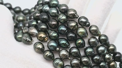 10-11mm Tahitian Pearl in Full Strand, Natural Colors with High Luster, Temporarily Strung Black Pearls for Jewelry Making, SKU # 2862TH