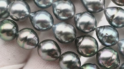 9-10mm Drop Tahitian Pearl in Full Strand with Gray and Blue Hue Natural Color and High Luster, With  Minor Blemishes, SKU # 2458TH