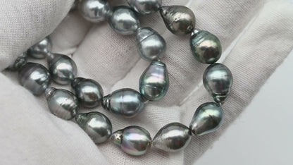 9-10mm Drop Tahitian Pearl in Full Strand with Gray and Blue Hue Natural Color and High Luster, With  Minor Blemishes, SKU # 2459TH