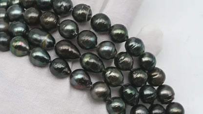 10-11mm Tahitian Pearl in Full Strand, Natural Colors with High Luster, Temporarily Strung Black Pearls for Jewelry Making, SKU # 3046TH