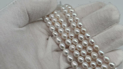 6-7mm Rice Freshwater Pearl in Full Strand, White Color with Nice Luster for Beading, SKU # 2433FW
