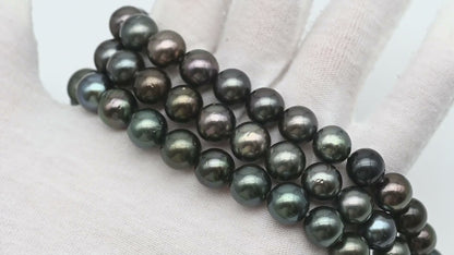 10-11mm Tahitian Pearl in Full Strand, Natural Colors with High Luster, Temporarily Strung Black Pearls for Jewelry Making, SKU # 2871TH