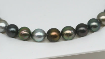 10-11mm Tahitian Pearl in Full Strand (No Hole), Natural Colors , Temporarily Strung Black Pearls for Jewelry Making, SKU # 3311TH