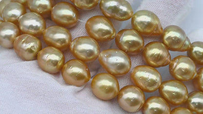 9, 10, 11mm Golden South Sea Pearl with High Luster and Blemishes, Natural Color Pearls, for Jewelry Making, Full Strand, SKU # 3323GS