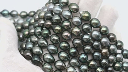 9-10mm Tahitian Pearl in Full Strand, Natural Colors with High Luster, Temporarily Strung Black Pearls for Jewelry Making, SKU # 2866TH