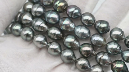 10-11mm Drop Tahitian Pearl in Full Strand with Silver Natural Color and High Luster, With  Minor Blemishes, SKU # 2475TH