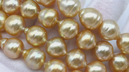 10-12mm Golden South Sea Pearl with High Luster and Natural Color Pearls, for Jewelry Making, Full Strand, SKU # 3244GS