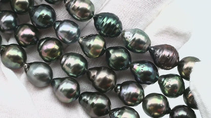 9-10mm Drop Tahitian Pearl in High Luster and Natural Color with Blemishes for Jewelry Making in Full Strand, SKU # 1710TH