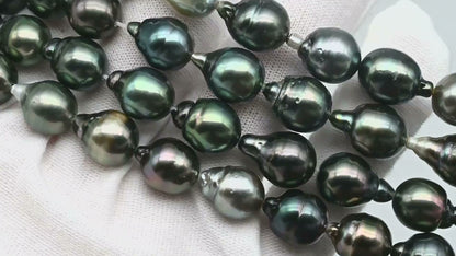 9-10mm Drop Tahitian Pearl Bead with High Luster, In Full Strand with Blemishes for Jewelry Making, SKU # 1857TH