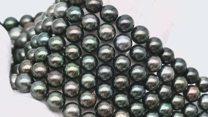 10-11mm Tahitian Pearl in Full Strand, Natural Colors with High Luster, Temporarily Strung Black Pearls for Jewelry Making, SKU # 2878TH