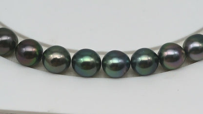 8-9mm Tahitian Pearl in Full Strand (No Hole), Natural Colors , Temporarily Strung Black Pearls for Jewelry Making, SKU # 3227TH