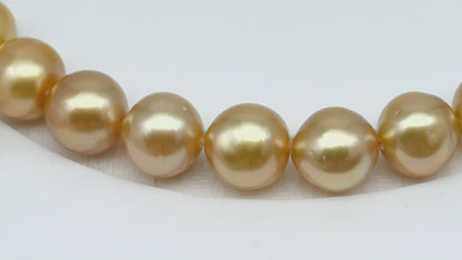 11-12mm Golden South Sea Pearl Near Round with Minor Blemishes, Natural Color Pearls for Jewelry Making, Full Strand, SKU # 3222GS