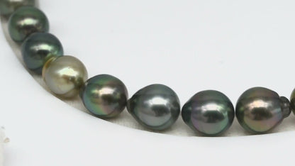 11-12mm Tahitian Pearl in Full Strand (No Hole), Natural Colors , Temporarily Strung Black Pearls for Jewelry Making, SKU # 3346TH