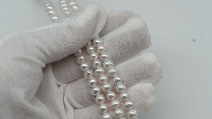 6-7mm Freshwater Pearl in Potato or Semi Round Shape,  Full Strand White Color with Nice Luster for Beading or Jewelry Making, SKU # 2435FW