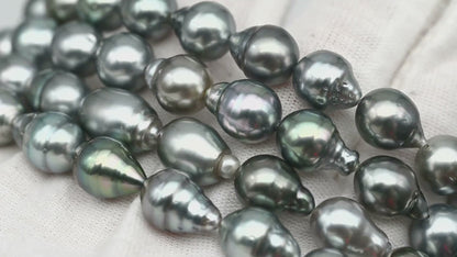 8-9mm Drop Tahitian Pearl in Full Strand with Silver Blue Natural Color and High Luster, With  Minor Blemishes, SKU # 2445T