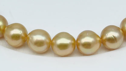 11-12mm Golden South Sea Pearl Near Round with Minor Blemishes, Natural Color Pearls for Jewelry Making, Full Strand, SKU # 3223GS