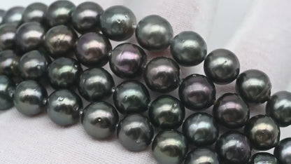 8-9mm Tahitian Pearl in Full Strand, Natural Colors , Temporarily Strung Black Pearls for Jewelry Making, SKU # 3246TH