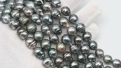9-10mm Tahitian Pearl in Full Strand, Natural Colors with High Luster, for Jewelry Making, SKU # 3018TH
