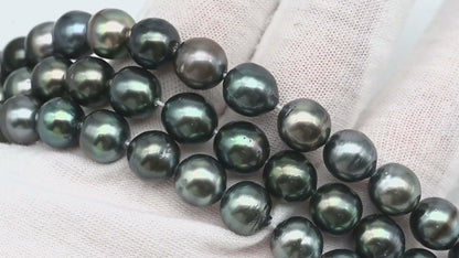 8-9mm Tahitian Pearl in Full Strand with Minor Blemishe, Natural Colors , Temporarily Strung Black Pearls for Jewelry Making, SKU # 3334TH