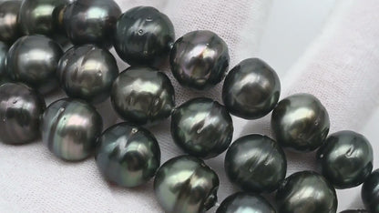 11-12mm Tahitian Pearl in Full Strand, Natural Colors , Temporarily Strung Black Pearls for Jewelry Making, SKU # 3259TH