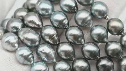 9-10mm Drop Tahitian Pearl in Full Strand with Gray and Blue Hue Natural Color and High Luster, With  Minor Blemishes, SKU # 2457TH