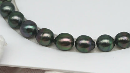 10-11mm Tahitian Pearl in Full Strand (No Hole), Natural Colors , Temporarily Strung Black Pearls for Jewelry Making, SKU # 3307TH