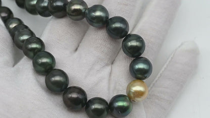 11-12mm Tahitian Pearl in Full Strand, Natural Colors with High Luster, Temporarily Strung Black Pearls for Jewelry Making, SKU # 3043TH