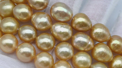 12-13mm Golden South Sea Pearl with High Luster and Blemishes, Natural Color Pearls, for Jewelry Making, Full Strand, SKU # 3327GS