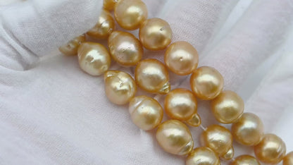 12-13mm Golden South Sea Pearl Near Round, Natural Color Pearls for Jewelry Making, Full Strand, SKU # 2809GS