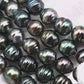 9-10mm Tahitian Pearl Circled in High Luster and Natural Color with Blemishes for Jewelry Making in Full Strand, SKU # 1709TH