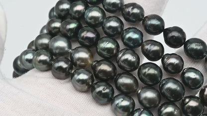 9-10mm Drop Tahitian Pearl in Full Strand with Natural Color and High Luster, For Jewelry Making with  Minor Blemishes, SKU # 2389TH