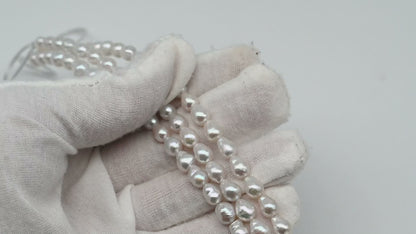 6-7mm Freshwater Pearl in Baroque Rice Shape,  Full Strand in White Color with Nice Luster for Beading or Jewelry Making, SKU # 2434FW