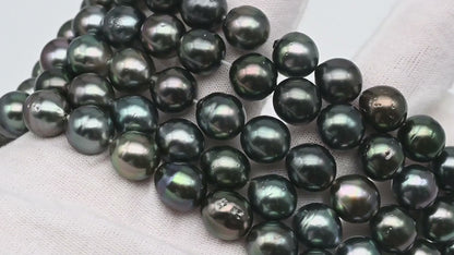 9-10mm Near Round Tahitian Pearl in Full Strand with Natural Color and High Luster, For Jewelry Making with  Minor Blemishes, SKU # 2387TH