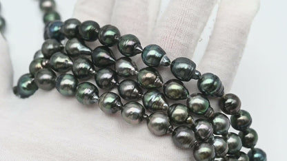 9-10mm Tahitian Pearl in Full Strand, Natural Colors with High Luster, Temporarily Strung Black Pearls for Jewelry Making, SKU # 2869TH