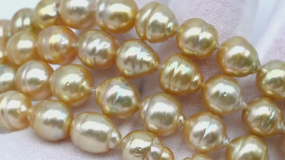 8-10mm Golden South Sea Pearl with High Luster and Natural Color Pearls, for Jewelry Making, Full Strand, SKU # 3242GS