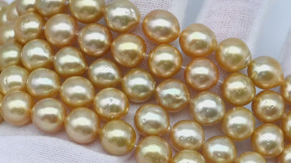 9-10mm Golden South Sea Pearl with High Luster and Blemishes, Natural Color Pearls, for Jewelry Making, Full Strand, SKU # 3324GS