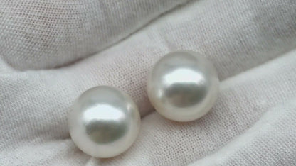 14mm Matched Pair Round White South Sea Pearl, Undrilled with Natural Color for Jewelry Making , SKU #3237WS