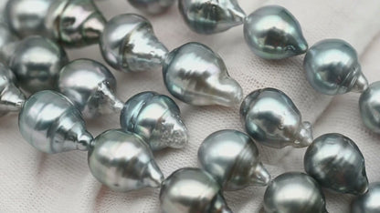 9-10mm Drop Tahitian Pearl in Full Strand with Silver Blue Natural Color and High Luster, With  Minor Blemishes, SKU # 2454TH