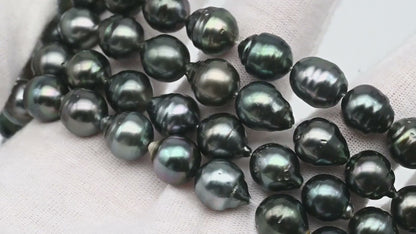 9-10mm Drop Tahitian Pearl in Full Strand with Natural Color and High Luster, For Jewelry Making with  Minor Blemishes, SKU #2391TH