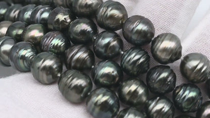10-11mm Tahitian Pearl in Full Strand, Natural Colors , Temporarily Strung Black Pearls for Jewelry Making, SKU # 3257TH