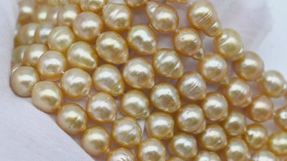 11-12mm Golden South Sea Pearl Near Round, Natural Color Pearls for Jewelry Making, Full Strand, SKU # 2810GS