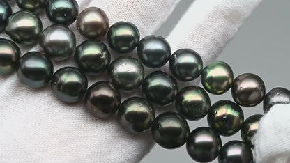 9-10mm Tahitian Pearl Bead in Round Shape with Natural Color and High Luster, Full Strand with Blemishes for Making Jewelry, SKU # 1643TH