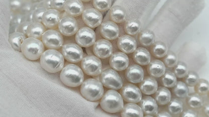 9-12mm White South Sea Pearl Near Round, Natural Color Pearls for Jewelry Making, Full Strand, SKU # 2811SS