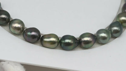 10-11mm Tahitian Pearl in Full Strand (No Hole), Natural Colors , Temporarily Strung Black Pearls for Jewelry Making, SKU # 3309TH