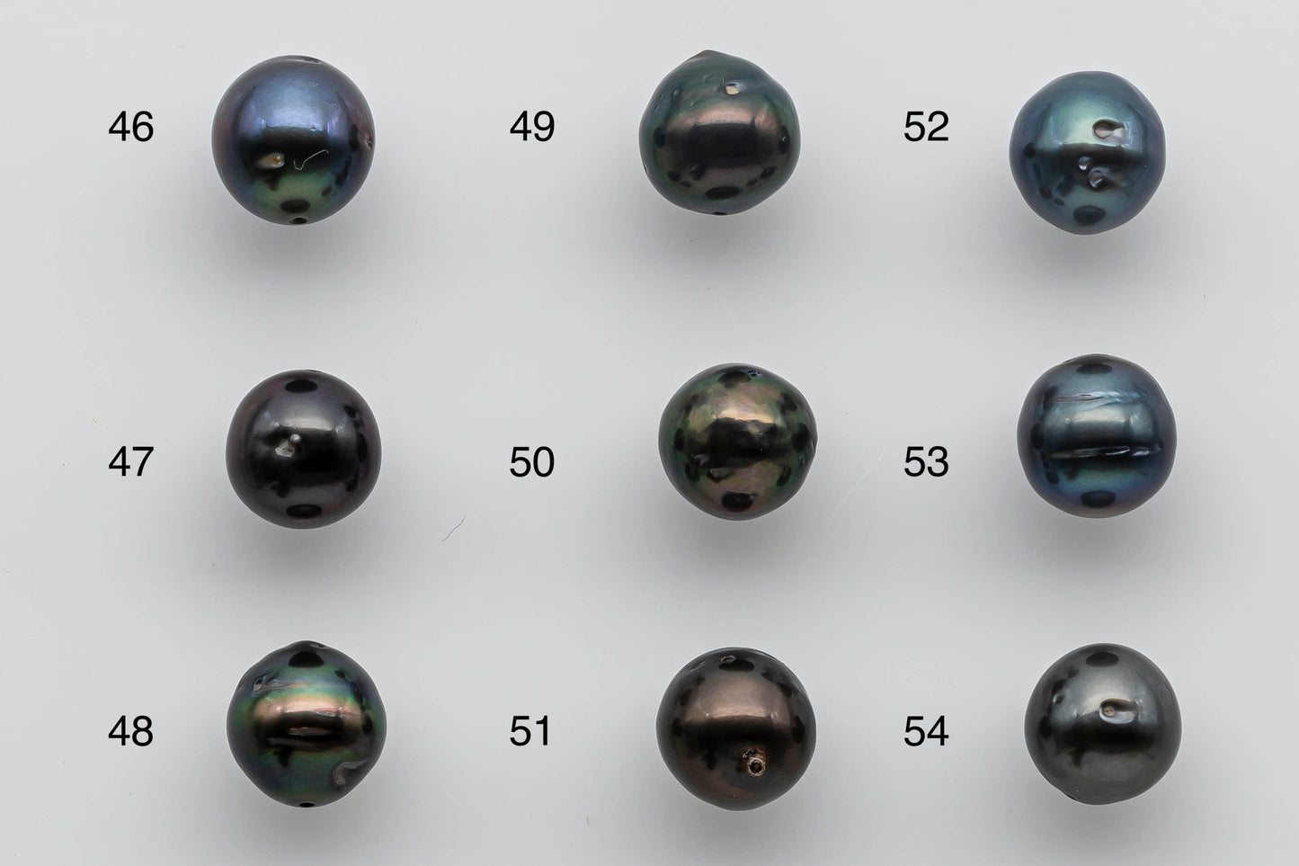 9-10mm Near Round Tahitian Pearl Loose Natural Colors with High Luster and Blemishes in Single Piece Predrilled Hole, SKU # 1383TH